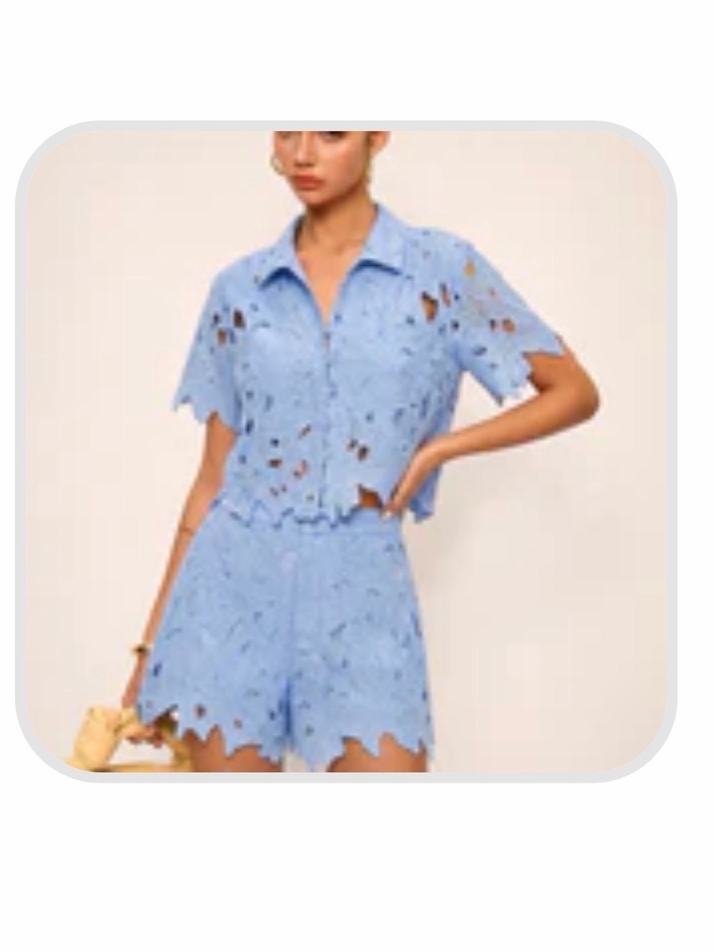 Commense Light Blue Lace Cutout Shorts Set